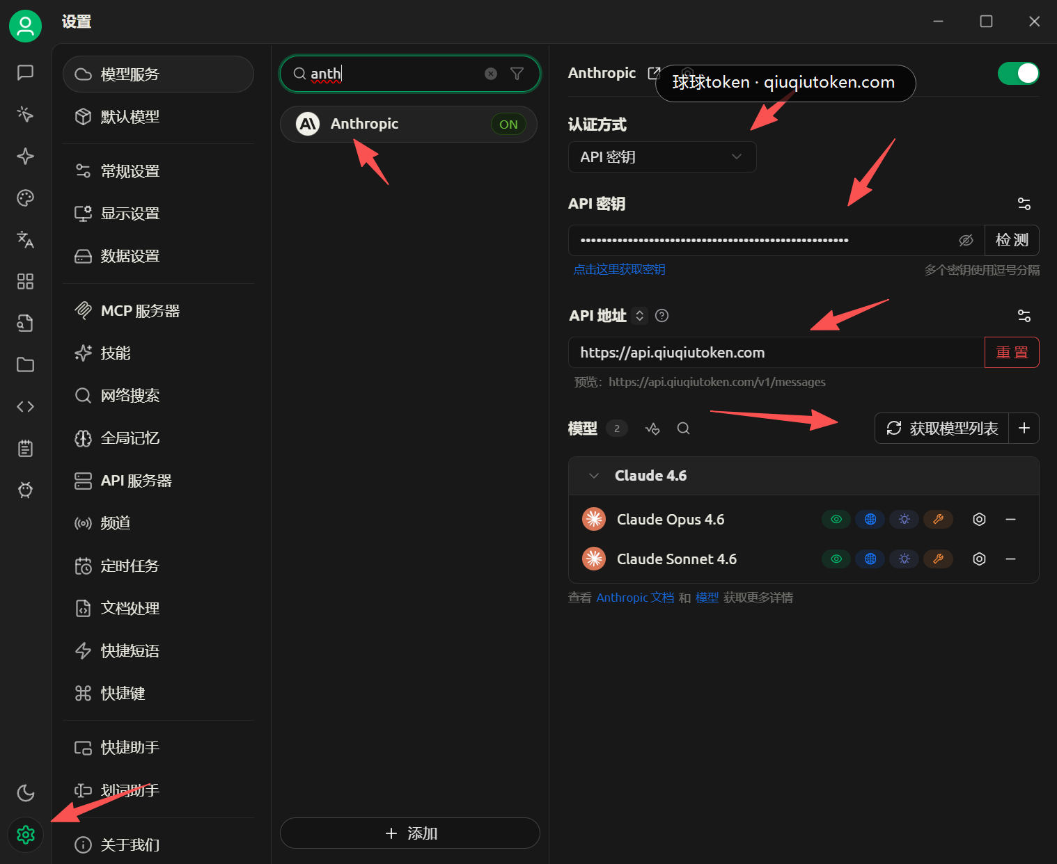 打开 Anthropic provider,并填写 Claude 相关字段